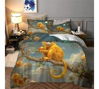 Impresión 3D Mono Dorado Juego De Cama De con Cierre De Cremallera Funda De Almohada Juego De Funda De Edredón Microfibra Single（135x200cm）