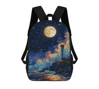 Impresión 3D Moonlit Coastal Lighthouse Scene Mochilas Escolares Para Niños De 17 Pulgadas, Mochilas Para Libros Para Niños, Mochila De Gran Capacidad, Mochila De Viaje, Mochilas De Uso Diario