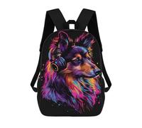 Impresión 3D Neon Wolf Headphones Art Print Mochilas Escolares Para Niños De 17 Pulgadas, Mochilas Para Libros Para Niños, Mochila De Gran Capacidad, Mochila De Viaje, Mochilas De Uso Diario
