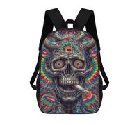 Impresión 3D Psychedelic Devil Skull Art Print-3 Mochilas Escolares Para Niños De 17 Pulgadas, Mochilas Para Libros Para Niños, Mochila De Gran Capacidad, Mochila De Viaje, Mochilas De Uso Diario