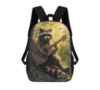 Impresión 3D Raccoon Playing Guitar in Forest Mochilas Escolares Para Niños De 17 Pulgadas, Mochilas Para Libros Para Niños, Mochila De Gran Capacidad, Mochila De Viaje, Mochilas De Uso Diario