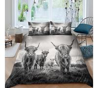 Impresión 3D Realista Funda Nórdica Vaca Highland Microfibra Juego de Cama Adultos Decoración Dormitorio Suave y Transpirable King（220x240cm）