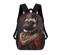 Impresión 3D Royal Pug Portrait Art Print Mochilas Escolares Para Niños De 17 Pulgadas, Mochilas Para Libros Para Niños, Mochila De Gran Capacidad, Mochila De Viaje, Mochilas De Uso Diario