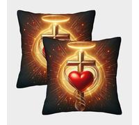 Impresión 3D Sacred Hearts of Jesús and Mary Fundas De Cojines Fundas De Cojín Decorativa Cuadrado Almohada De 2 Funda De Almohada Elegantes Decorativa Dormitorio, Sofá, Silla,Cama 45x45cm