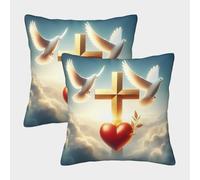 Impresión 3D Sacred Hearts of Jesús and Mary Fundas De Cojines Modernas Juego Cuadrado Almohada De 2 Funda De Almohada Elegantes Decorativa Dormitorio, Sofá, Silla,Cama 45x45cm