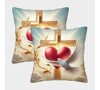 Impresión 3D Sacred Hearts of Jesús and Mary Fundas De Cojines Modernas Juego Cuadrado Funda De Almohada Juego De 2 Funda De Almohada Elegantes Decorativa Dormitorio, Sofá, Silla,Cama 45x45cm
