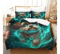 Impresión 3D Shih Tzu Juego De Cama De con Cierre De Cremallera Funda De Almohada Juego De Funda De Edredón Microfibra Single（140x200cm）