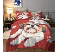 Impresión 3D Shih Tzu Juego De Ropa De Cama con Cierre De Cremallera Funda De Almohada Funda De Edredón Microfibra Double（200x200cm）
