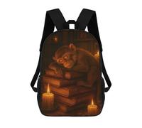 Impresión 3D Sleeping Monkey on Books with Candles Mochilas Escolares Para Niños De 17 Pulgadas, Mochilas Para Libros Para Niños, Mochila De Gran Capacidad, Mochila De Viaje, Mochilas De Uso Diario