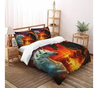 Impresión 3D Unicornio vs Dragón Juego De Ropa De Cama Infantil/Juvenil 3 Piezas Microfibra 2 Fundas De Almohad Suave con Cremallera De Double（200x200cm）