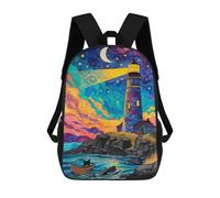 Impresión 3D Whimsical Lighthouse Night Scene Mochilas Escolares Para Niños De 17 Pulgadas, Mochilas Para Libros Para Niños, Mochila De Gran Capacidad, Mochila De Viaje, Mochilas De Uso Diario