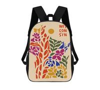 Impresión 3D Wisconsin Floral Map Art Print Mochilas Escolares Para Niños De 17 Pulgadas, Mochilas Para Libros Para Niños, Mochila De Gran Capacidad, Mochila De Viaje, Mochilas De Uso Diario