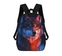 Impresión 3D Wolf Portrait with Red And Blue Lighting Mochilas Escolares Para Niños De 17 Pulgadas, Mochilas Para Libros Para Niños, Mochila De Gran Capacidad, Mochila De Viaje, Mochilas De Uso Diario