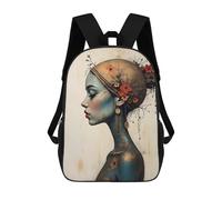 Impresión 3D Woman Portrait with Teal Skin Wabi Sabi Mochilas Escolares Para Niños De 17 Pulgadas, Mochilas Para Libros Para Niños, Mochila De Gran Capacidad, Mochila De Viaje, Mochilas De Uso Diario