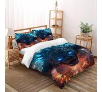 Impresión 3DLlamas de GodzillaJuego De Ropa De Cama Juvenil 3 Piezas Suave Transpirable 2 Fundas De Almohad Suave con Cremallera De Super King（260x220cm）