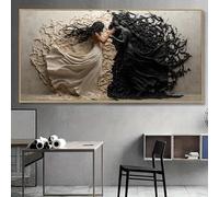 Impresión artística abstracta en lienzo de mujer en blanco y negro, decoración de pared moderna, póster grande para sala de estar o dormitorio (60 x 120 cm/sin marco)