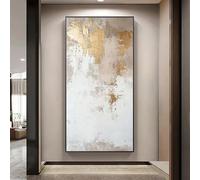 Impresión artística abstracta moderna en lienzo con detalles dorados para decoración de pared de sala de estar y dormitorio (70 x 140 cm (28 x 55 pulgadas) con marco negro)