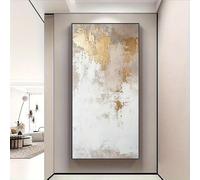 Impresión artística abstracta moderna en lienzo, decoración de pared enmarcada con detalles dorados para sala de estar (55 x 110 cm, marco negro)