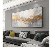 Impresión artística abstracta moderna en lienzo gris de gran tamaño - Lienzo texturizado enmarcado estilo retro para decoración de pared de sala de estar (55 x 110 cm, marco negro)