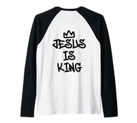 Impresión artística Cristiana Estilo Graffiti con Corona de Jesús es Rey Camiseta Manga Raglan