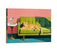 Impresión artística de gato negro con Martini, bonito gato peculiar, decoración de carrito de cóctel, bar, decoración moderna para el hogar, cocina, lienzo, pintura estética, póster (SKU3,12 x 16