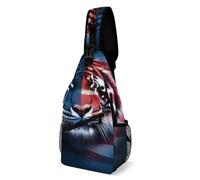Impresión Artística De La Bandera Estadounidense Con La Bandera Del Tigre Mujer Hombre Bolso Cruzado Resistente Sling Bag Pequeño Mochila Bandolera Para Ciclismo Moto Deporte