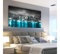 Impresión artística de pared con el horizonte de la ciudad de Nueva York, lienzo moderno de ciudad nocturna, obra de arte contemporánea para sala de estar y oficina (55 x 105 cm/22 x 41 pulgadas)