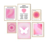 Impresión artística de pared de moda, póster de números de ángel, obra de arte de aura rosa, pintura colorida degradada, afirmaciones diarias para mujeres, póster de aura, lienzo colorido, impresiones