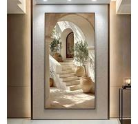 Impresión artística de pared mediterránea, moderna, beige y blanca, paisaje de isla griega, decoración para sala de estar, impresiones en lienzo (40 x 80 cm/sin marco)