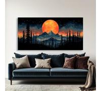 Impresión artística de pared moderna con diseño de montaña y luna, pintura abstracta en lienzo, decoración del hogar, imagen artística para sala de estar, cocina y oficina (30 x 60 cm/sin marco)