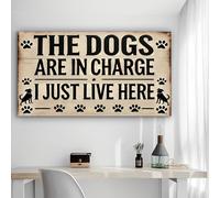Impresión artística de pared rústica en lienzo con perros cargando "I just live here", 30,5 x 61 cm, sin marco, decoración para casa y oficina para sala de estar, dormitorio, cocina y bar
