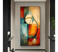 Impresión artística en lienzo con diseño geométrico retro - Póster abstracto enmarcado - Decoración para el hogar y la oficina - Sala de estar, dormitorio, cocina (55 x 110 cm, marco negro)