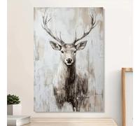 Impresión artística en lienzo con elegante cabeza de ciervo: imágenes modernas de acuarela para decoración de pared, tonos neutros con fondo texturizado para dormitorio (60 x 90 cm, sin marco).