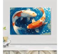 Impresión artística en lienzo de peces koi vibrantes - Decoración de pared de alta definición sin marco para sala de estar, dormitorio, oficina y cafetería (30x40cm/12x16in)