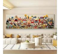 Impresión artística en lienzo de "Pueblo de Cuento de Hadas" - Decoración de pared moderna en color crema para sala de estar, dormitorio y oficina - Horizontal (25x75cm/Sin marco)