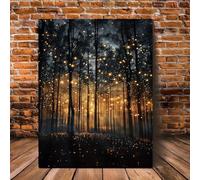 Impresión artística en lienzo de un bosque mágico de luciérnagas: decor pared botánica de estilo melancólico, póster para decor habitacionesarte pared para decorl hogar, 40 x 60 cm, sin marco