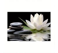 Impresión artística en lienzo zen, decoración de pared con nenúfar y piedras enmarcadas para sala de meditación y baño, flor de loto serena (70 x 90 cm/sin marco)