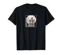 Impresión artística gótica de murciélagos de Luna Espeluznante de la mansión embrujada Camiseta gráfica económica, Hombre, Negro, L