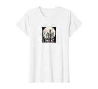 Impresión artística gótica de murciélagos de Luna Espeluznante de la mansión embrujada Camiseta gráfica económica, Mujer, Blanco, XS