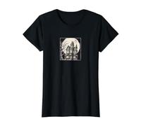 Impresión artística gótica de murciélagos de Luna Espeluznante de la mansión embrujada Camiseta gráfica económica, Mujer, Negro, M