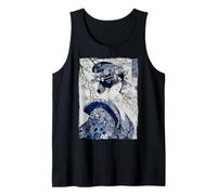 Impresión artística Ukiyo-e con Tinta Azul de Geisha Japonesa Camiseta sin Mangas