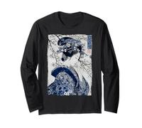 Impresión artística Ukiyo-e con Tinta Azul de Geisha Japonesa Manga Larga