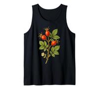 Impresión artística Vintage botánica Rosa mosqueta Naturaleza Fruta Camiseta sin Mangas