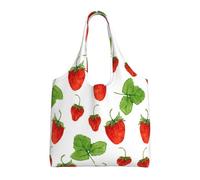 Impresión blanca de frutas y plantas de fresa,Bolsas de mano reutilizables, bolsas de supermercado, bolso de hombro de lona de gran capacidad