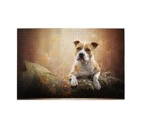 Impresión de American Staffordshire Terrier, Rompecabezas de 1000 Piezas, Rompecabezas de Madera para Toda la Familia, decoración de Pared para Adultos y Adolescentes.