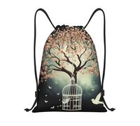 Impresión De Árbol con Jaula De Pájaros Bolsa De Hombro Doble Mochila Ajustable Deportiva Bolsa para Escuela Playa Al Aire Libre 36X42Cm