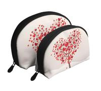 Impresión de árboles en Forma de corazón, Bolsa de Maquillaje de Concha, Monedero pequeño para Mujer, Bolsa de artículos de tocador, Bolsa de cosméticos, 2 Piezas