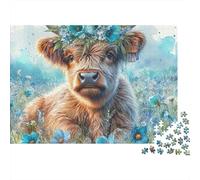 Impresión de Arte de Vaca Floral, Rompecabezas de 1000 Piezas para Adultos, Vaca de Las Tierras Altas, Corona de Flores, Campo, Premium, desafiante, Alivio del estrés, Juego Familiar, Regalo, 52x38cm