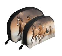 Impresión de Caballo Corriendo, Bolsa de Maquillaje de Concha, Monedero pequeño para Mujer, Bolsa de artículos de tocador, Bolsa de cosméticos, 2 Piezas