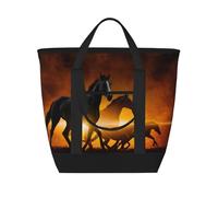 Impresión de caballos negros con nubes rojas brillantes,Bolsas de almuerzo de gran capacidad, bolsa de mano térmica para mujeres, hombres, trabajo, picnic, viajes.